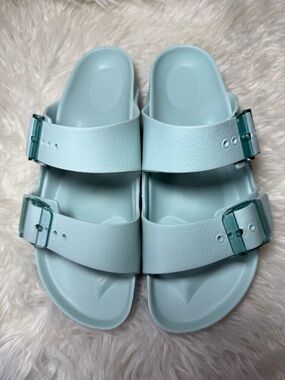 Birkenstock Light Aqua Double-Buckle EVA Slides